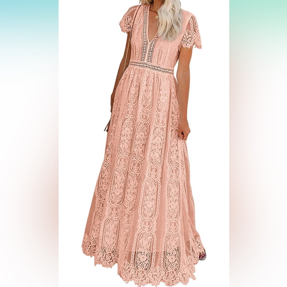 V neck floral lace maxi dress XL